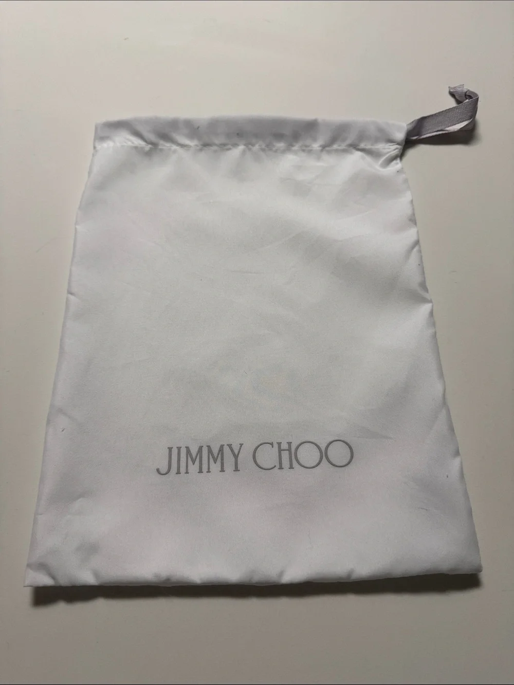 Jimmy Choo White and Gray Branded Drawstring Pouch